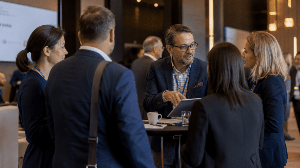 People talking in a dynamic conference